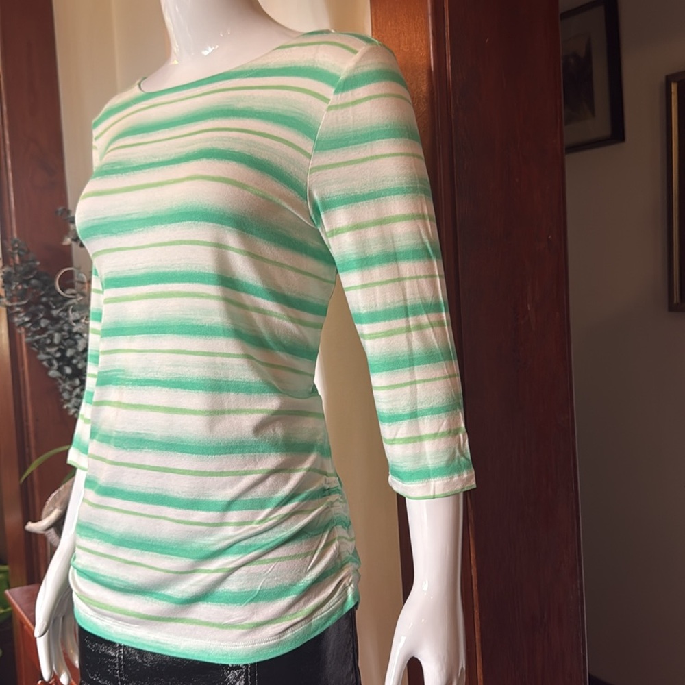 NWT FDJ Size XSLight summer Green and White Striped Top